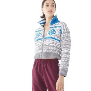 Urban Outfitters Scout Shrunken Snowflake Blue and Gray Zip Front Sweater Size M